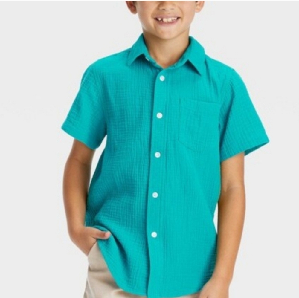 ❤️10/$10 New Button Down Blue Kids Turquoise Shirt